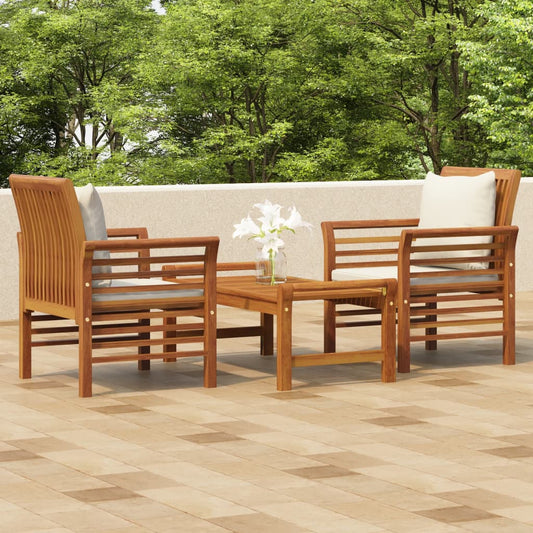 Set Mobili da Giardino 3pz con Cuscini Legno Massello di Acacia - homemem39