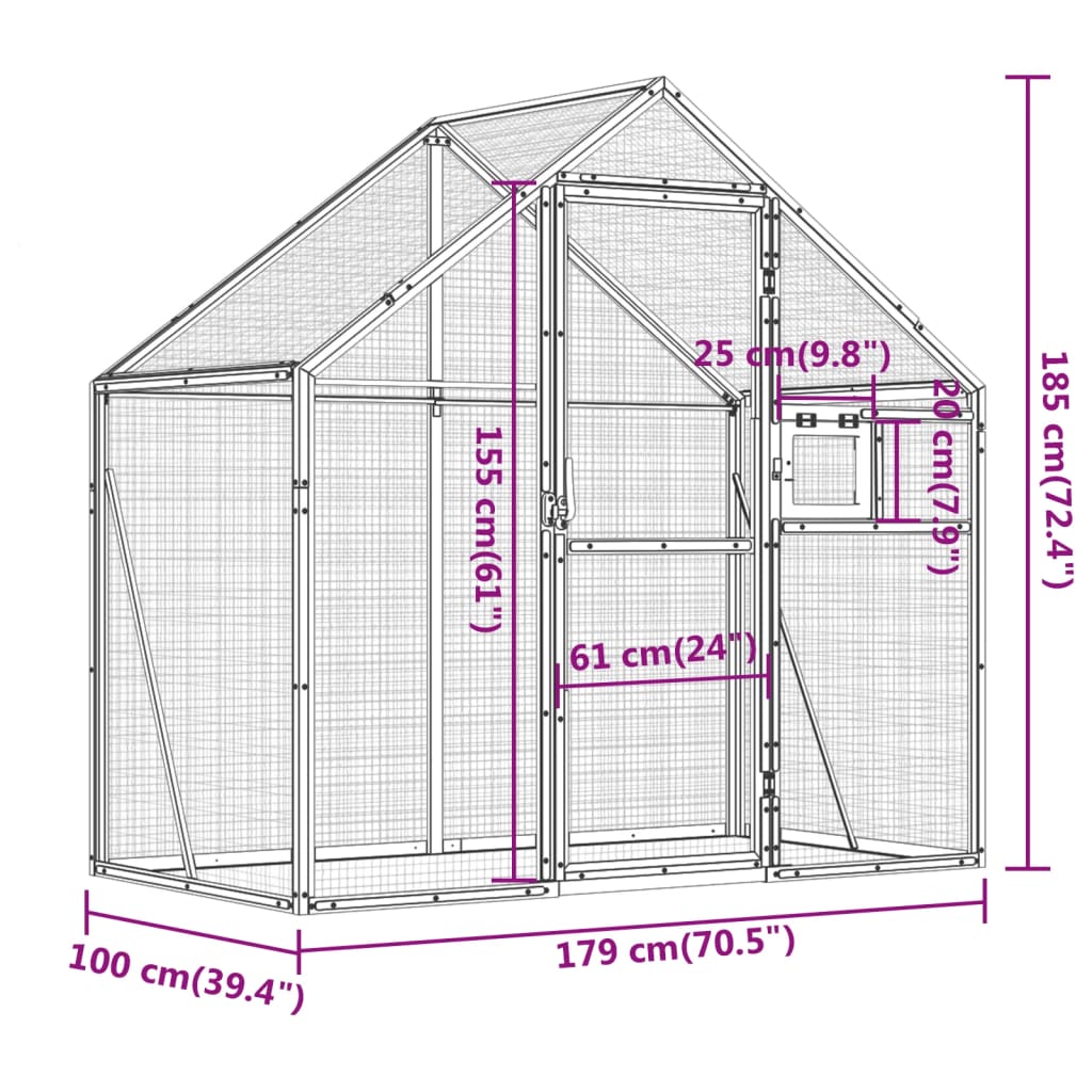 Voliera Argento 179x100x185 cm in Alluminio | homemem39