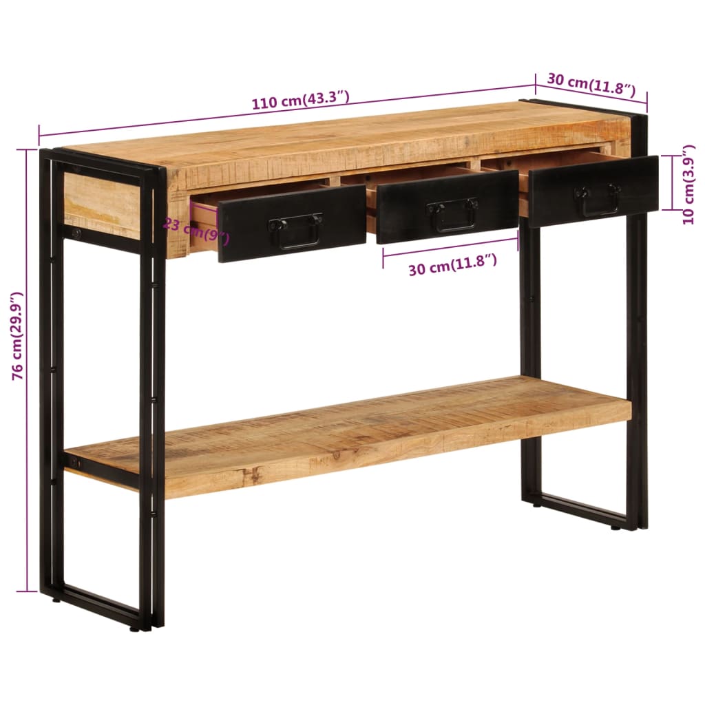Tavolo Consolle 110x30x76 cm in Legno Massello di Mango | homemem39
