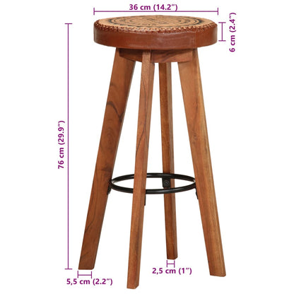 Sgabelli da Bar 2 pz in Vera Pelle e Legno Massello di Acacia - homemem39