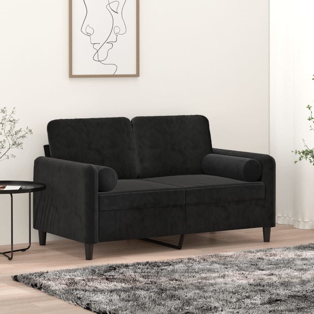 Cuscini Decorativi 2 pz Nero Ø15x50 cm in Velluto | homemem39