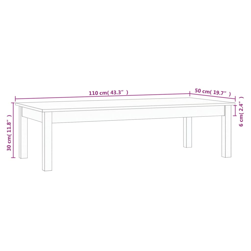 Tavolino da Salotto 110x50x30 cm Legno Massello di Pino | homemem39