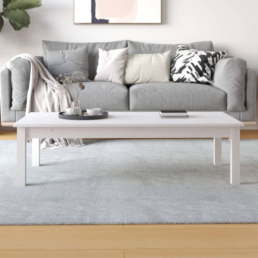 Tavolino da Salotto Bianco 110x50x30 cm Legno Massello di Pino | homemem39