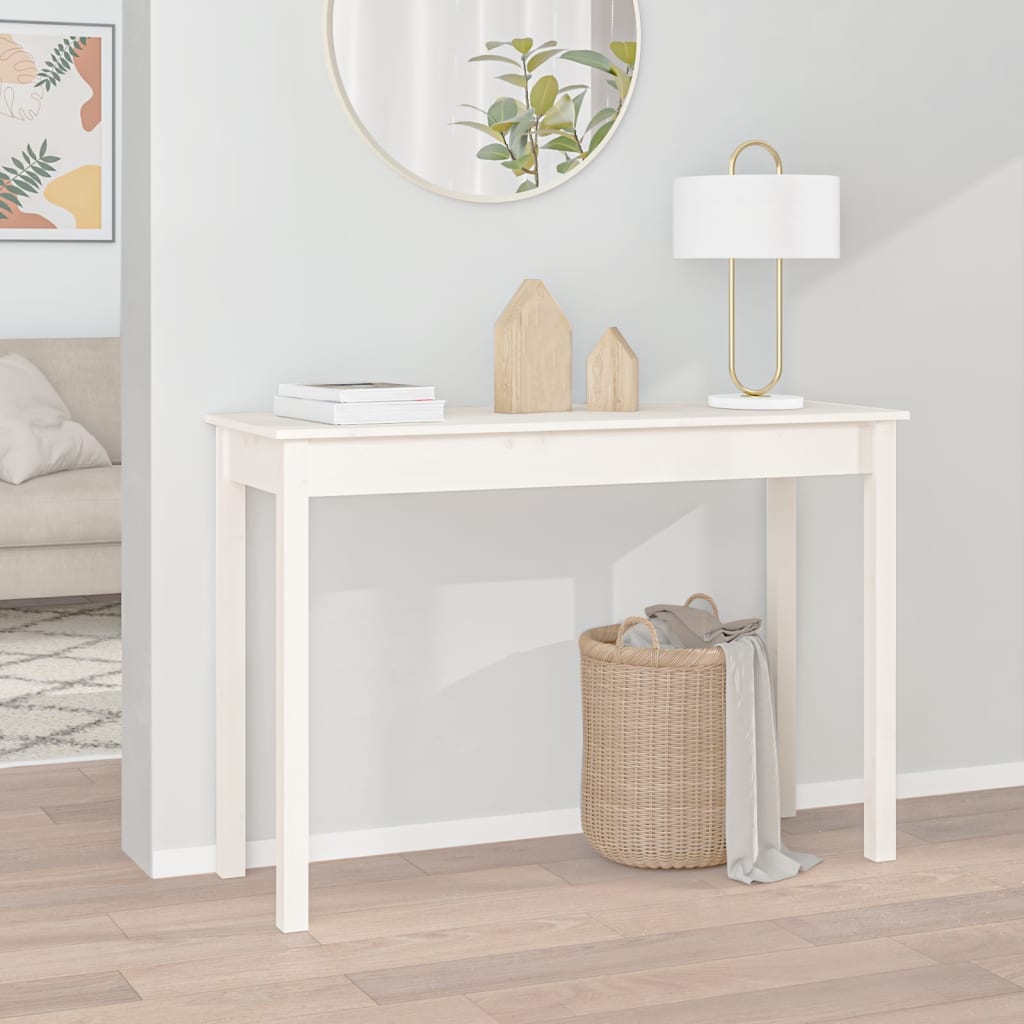 Tavolo Consolle Bianco 110x40x75 cm in Legno Massello di Pino
