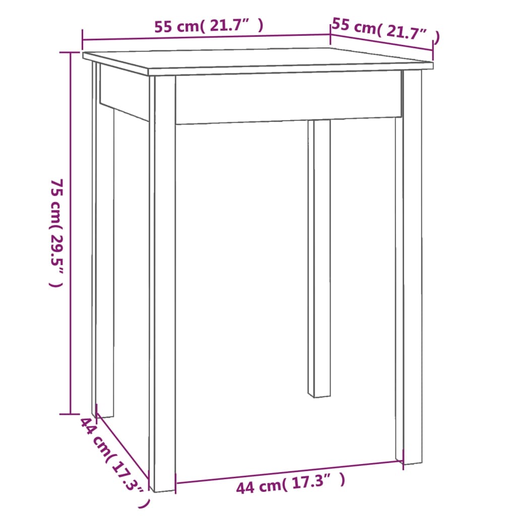 Tavolo da Pranzo 55x55x75 cm in Legno Massello di Pino | homemem39