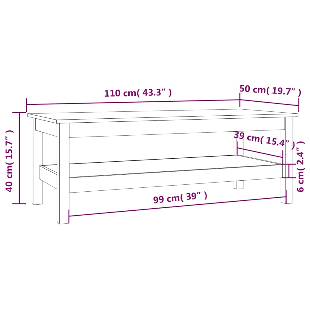 Tavolino da Salotto ambra 110x50x40 cm Legno Massello di Pino