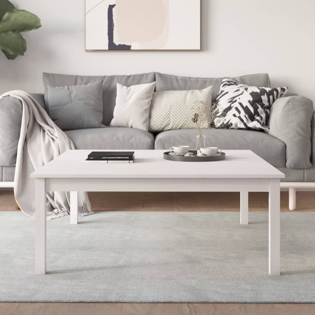 Tavolino da Salotto Bianco 100x100x40 cm Legno Massello di Pino | homemem39