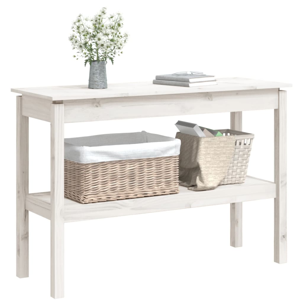 Tavolo Consolle Bianco 110x40x75 cm in Legno Massello di Pino - homemem39