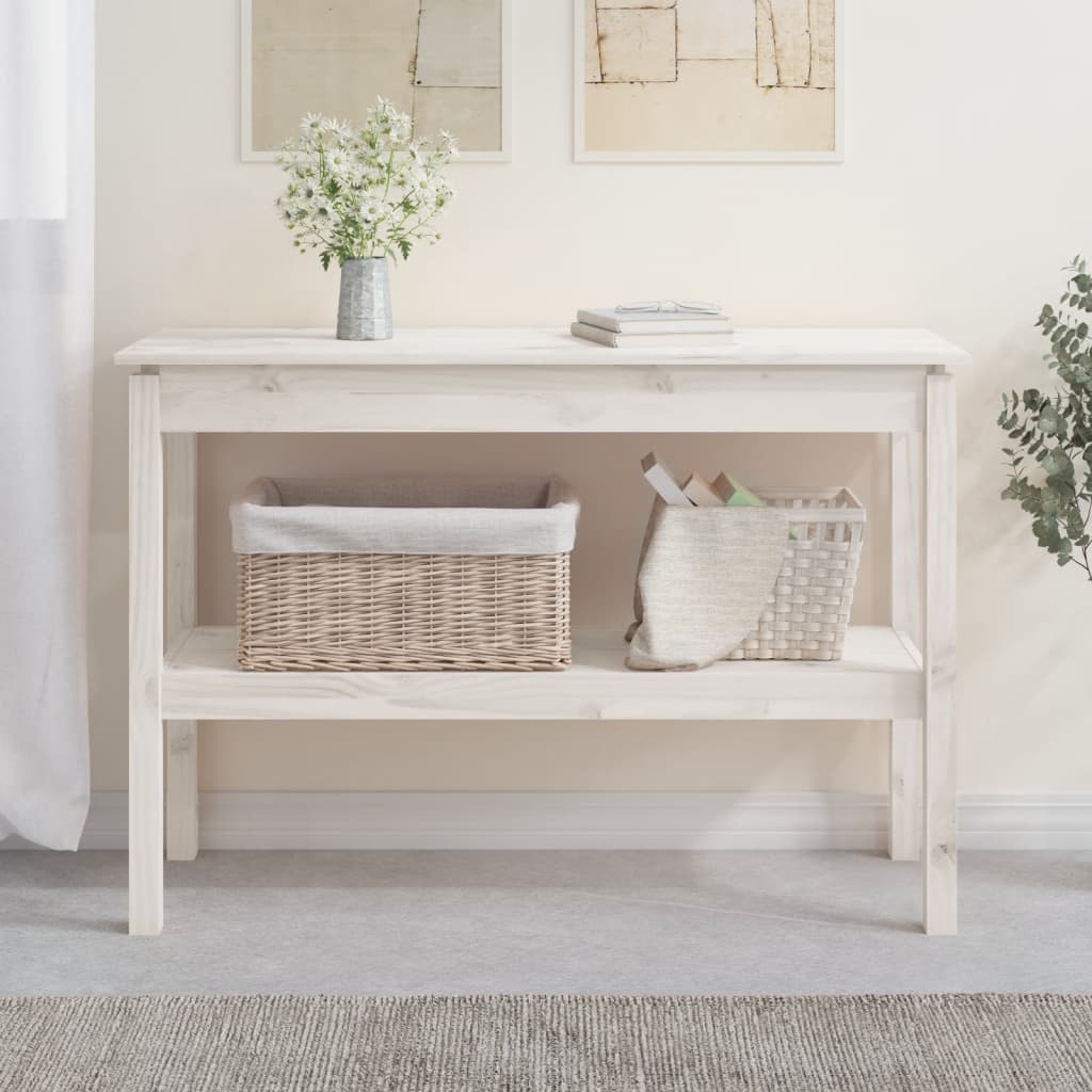 Tavolo Consolle Bianco 110x40x75 cm in Legno Massello di Pino - homemem39