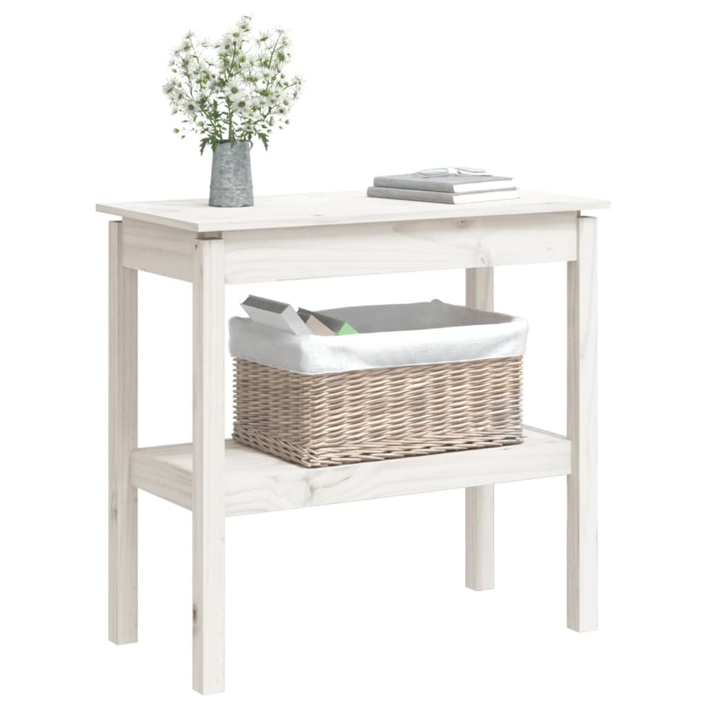 Tavolo Consolle Bianco 80x40x75 cm in Legno Massello di Pino - homemem39