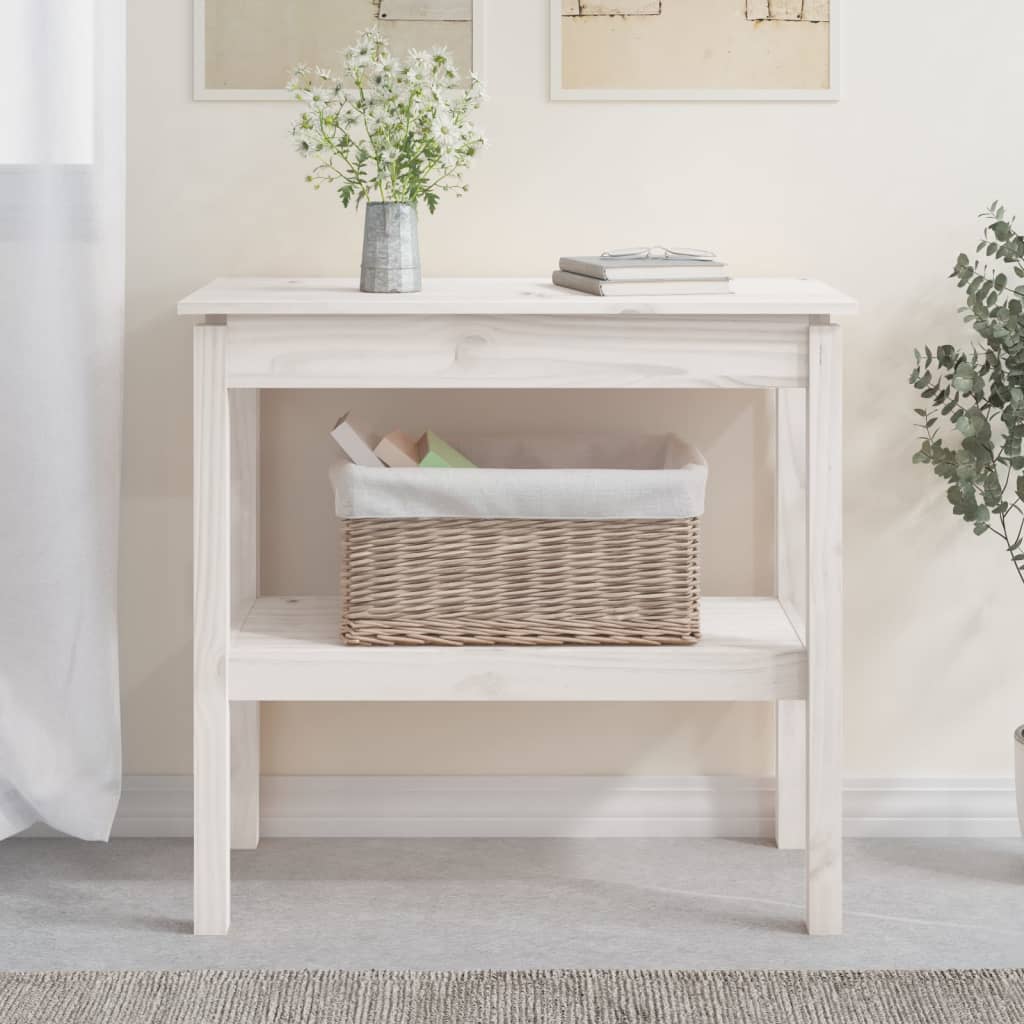 Tavolo Consolle Bianco 80x40x75 cm in Legno Massello di Pino - homemem39