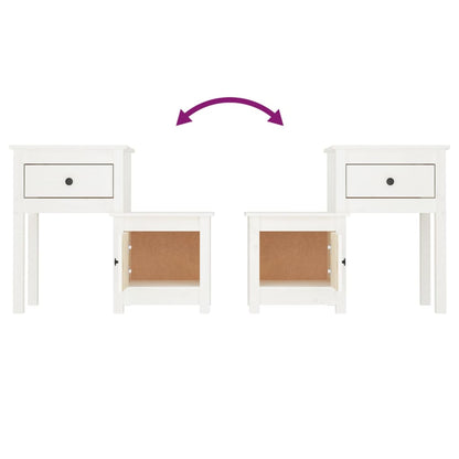 Comodino Bianco 79,5x38x65,5 cm in Legno Massello di Pino - homemem39