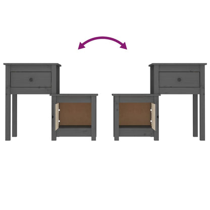 Comodini 2 pz Grigi 79,5x38x65,5 cm in Legno Massello di Pino - homemem39