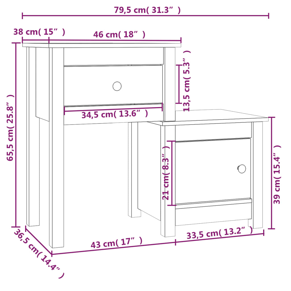Comodini 2 pz Neri 79,5x38x65,5 cm in Legno Massello di Pino - homemem39