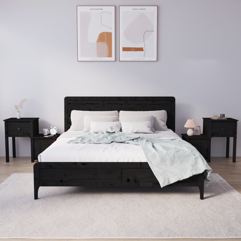 Comodini 2 pz Neri 79,5x38x65,5 cm in Legno Massello di Pino - homemem39