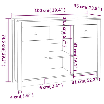 Credenza 100x35x74,5 cm in Legno Massello di Pino - homemem39