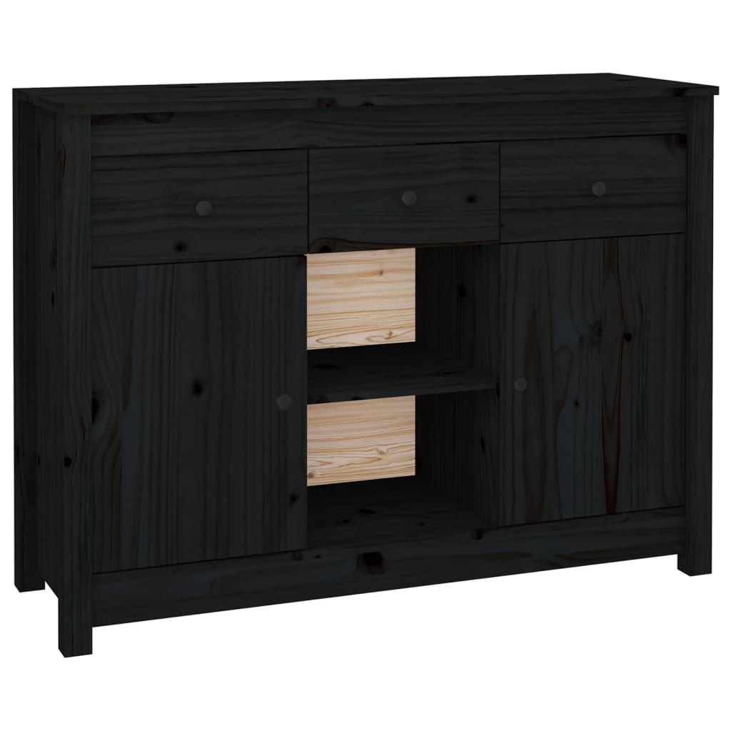 Credenza Nera 100x35x74,5 cm in Legno Massello di Pino - homemem39