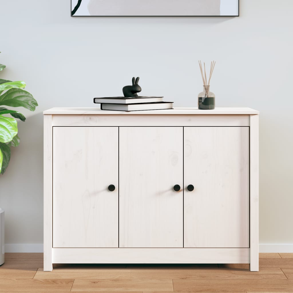 Credenza Bianca 100x35x74 cm in Legno Massello di Pino - homemem39