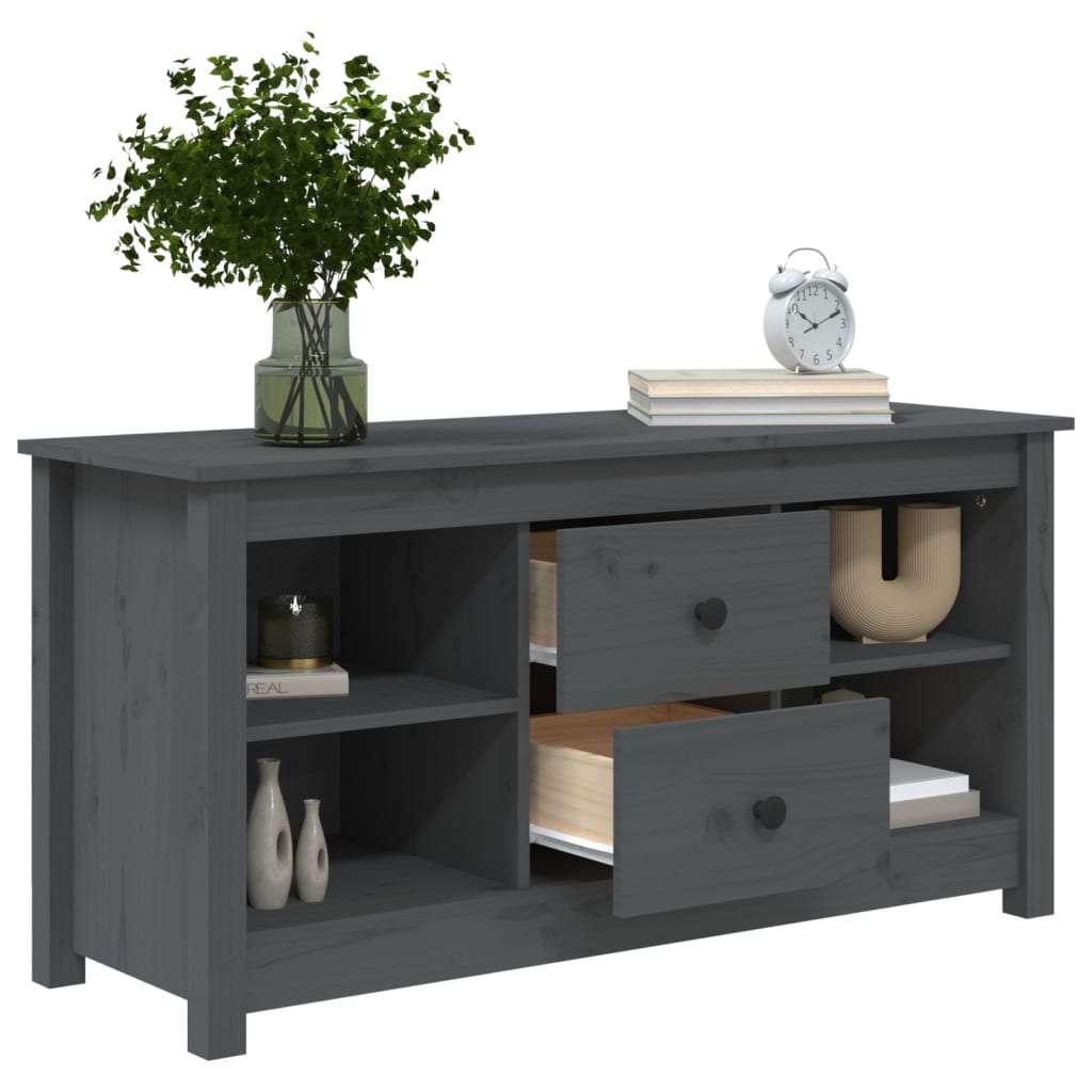 Mobile Porta TV Grigio 103x36,5x52 cm in Legno Massello di Pino - homemem39