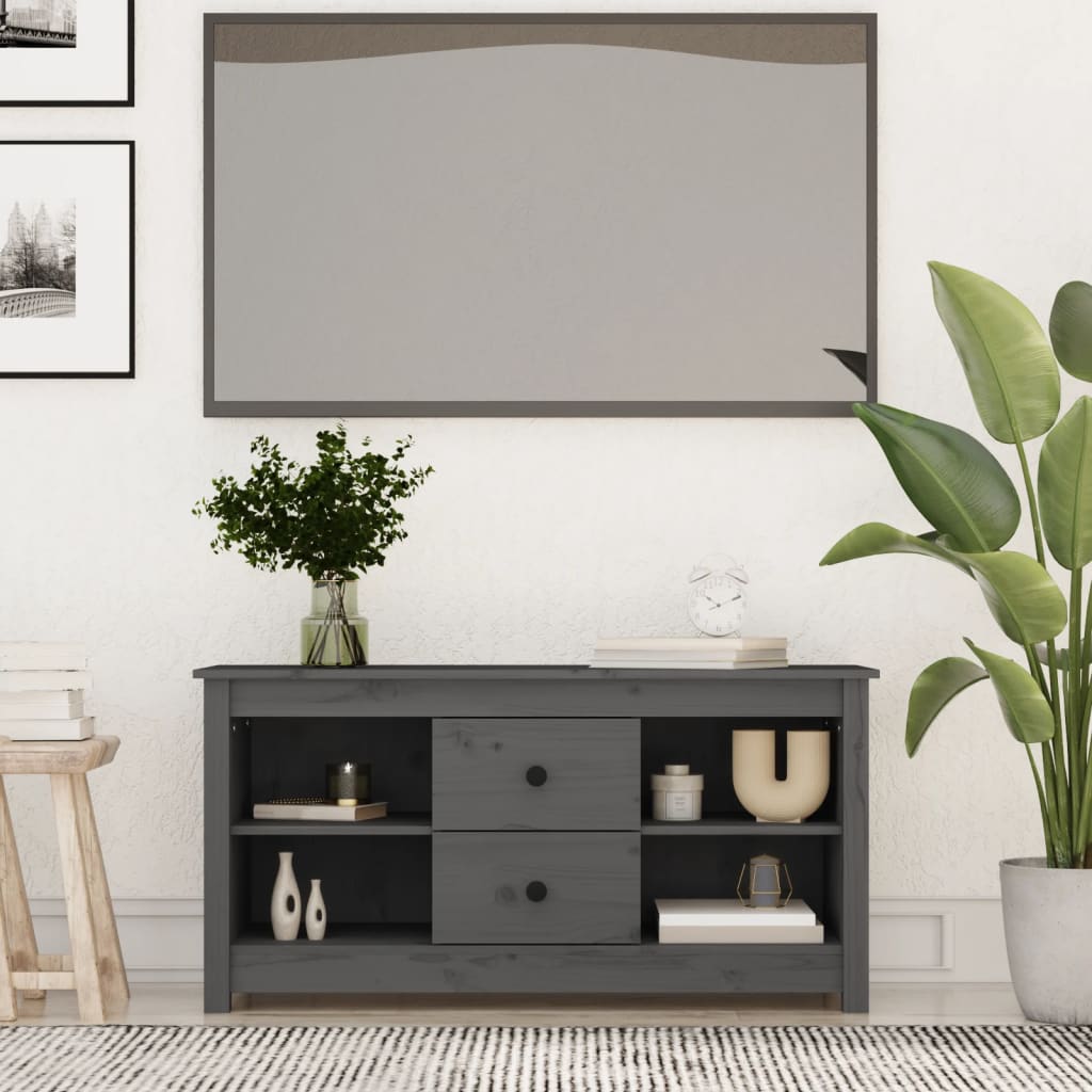 Mobile Porta TV Grigio 103x36,5x52 cm in Legno Massello di Pino - homemem39