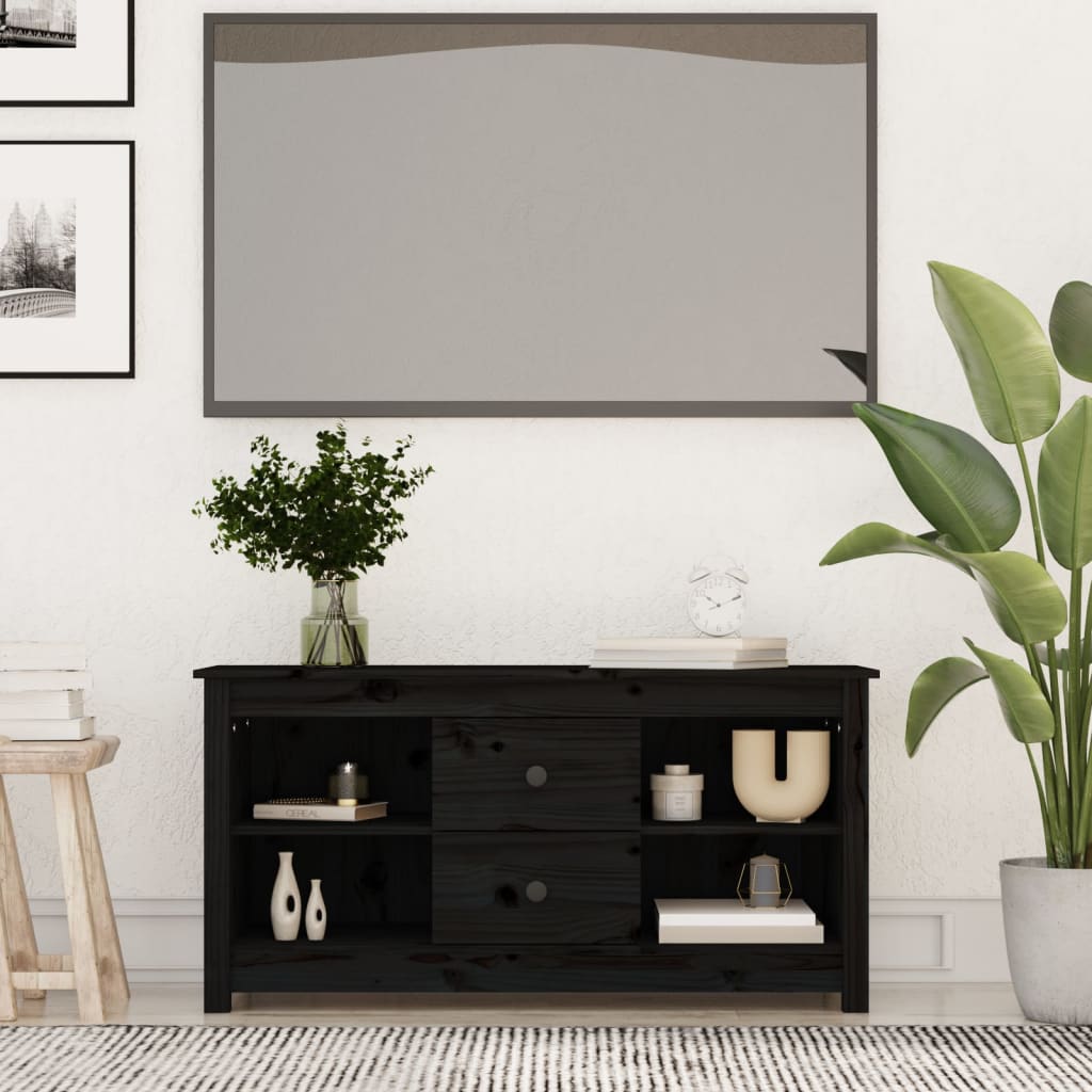 Mobile Porta TV Nero 103x36,5x52 cm in Legno Massello di Pino - homemem39