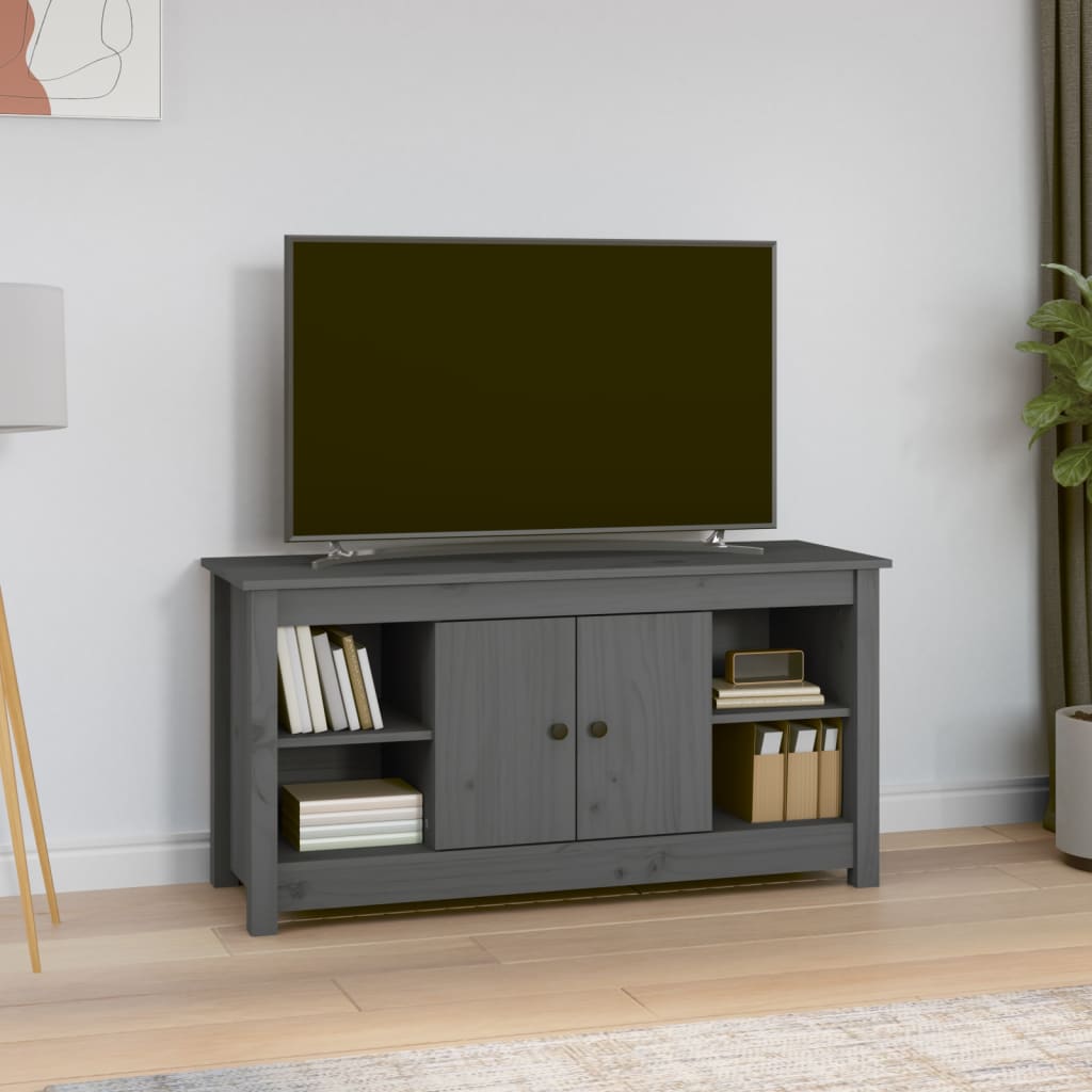 Mobile Porta TV Grigio 103x36,5x52 cm in Legno Massello di Pino - homemem39