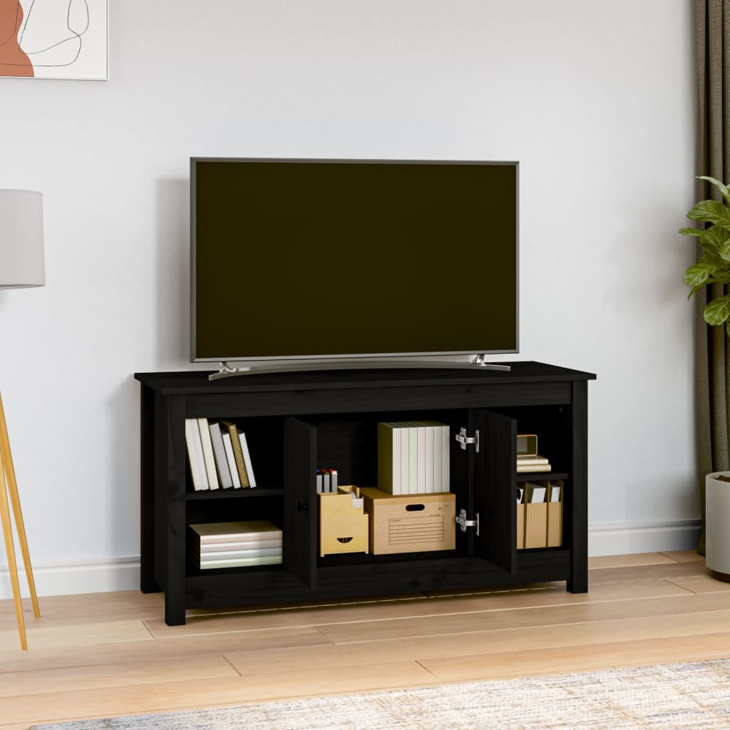 Mobile Porta TV Nero 103x36,5x52 cm in Legno Massello di Pino - homemem39