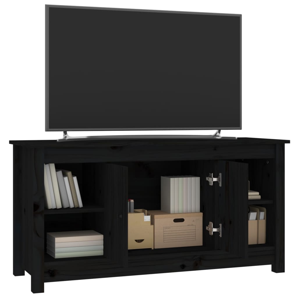 Mobile Porta TV Nero 103x36,5x52 cm in Legno Massello di Pino - homemem39