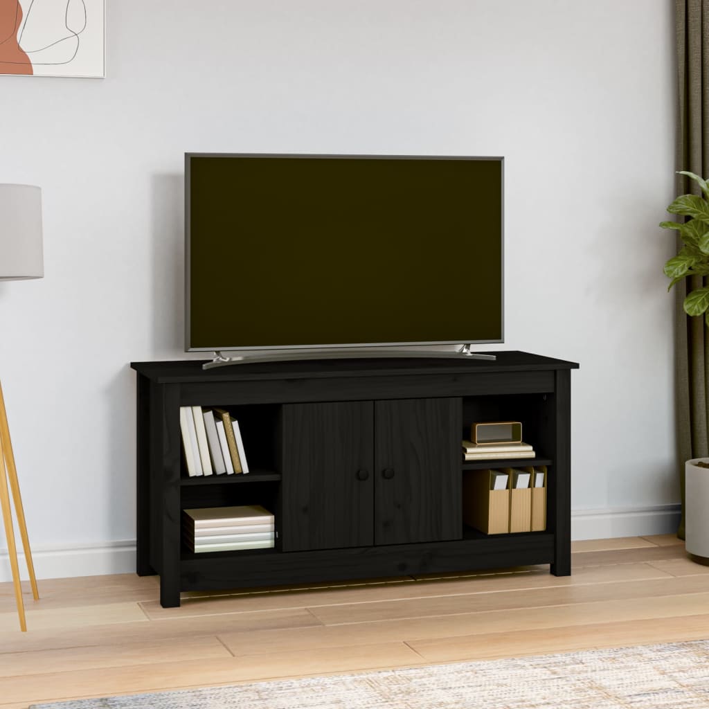 Mobile Porta TV Nero 103x36,5x52 cm in Legno Massello di Pino - homemem39