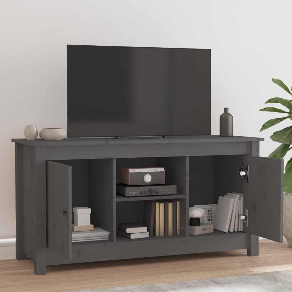 Mobile Porta TV Grigio 103x36,5x52 cm in Legno Massello di Pino - homemem39