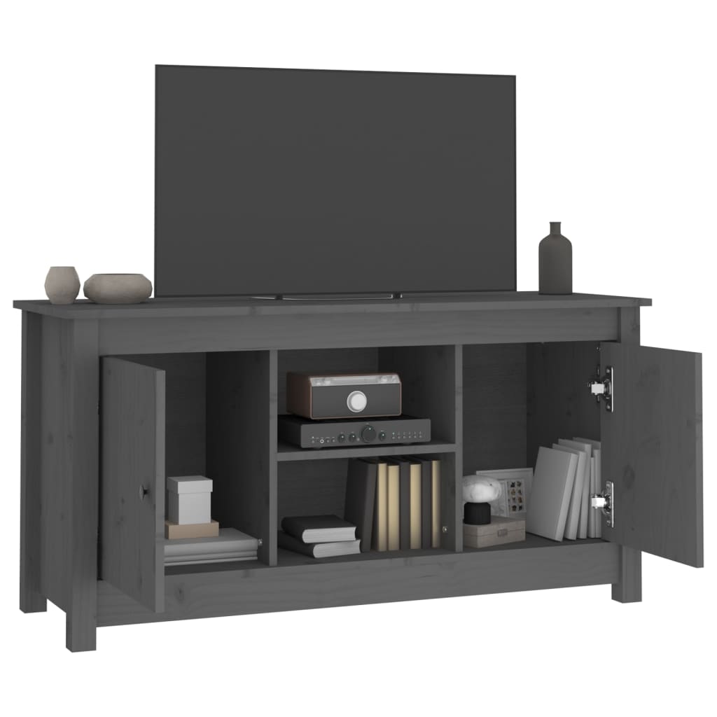 Mobile Porta TV Grigio 103x36,5x52 cm in Legno Massello di Pino - homemem39