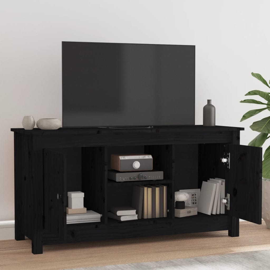 Mobile Porta TV Nero 103x36,5x52 cm in Legno Massello di Pino - homemem39