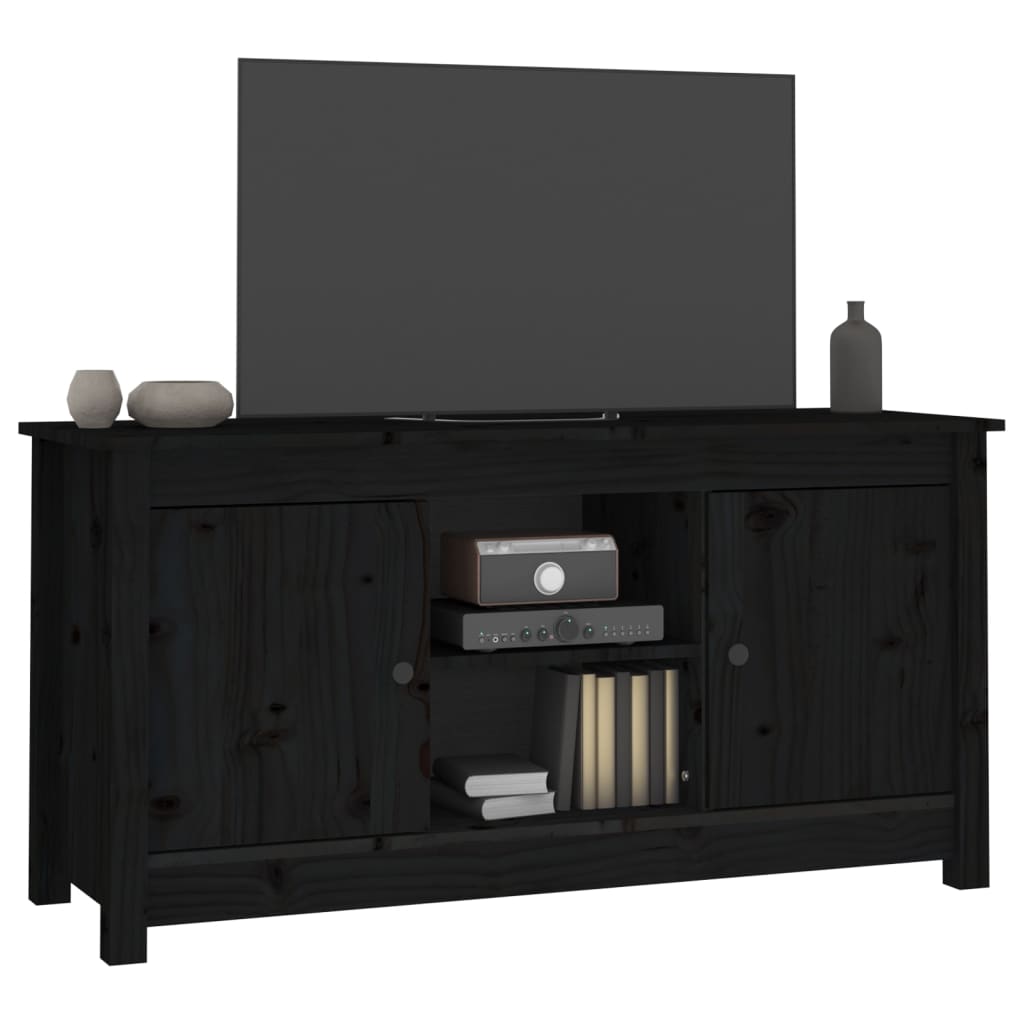 Mobile Porta TV Nero 103x36,5x52 cm in Legno Massello di Pino - homemem39
