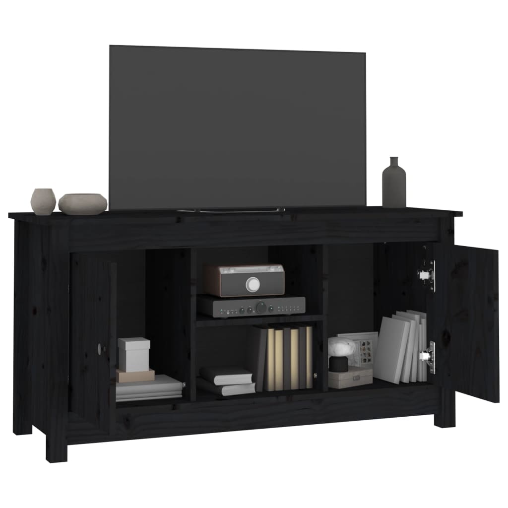 Mobile Porta TV Nero 103x36,5x52 cm in Legno Massello di Pino - homemem39