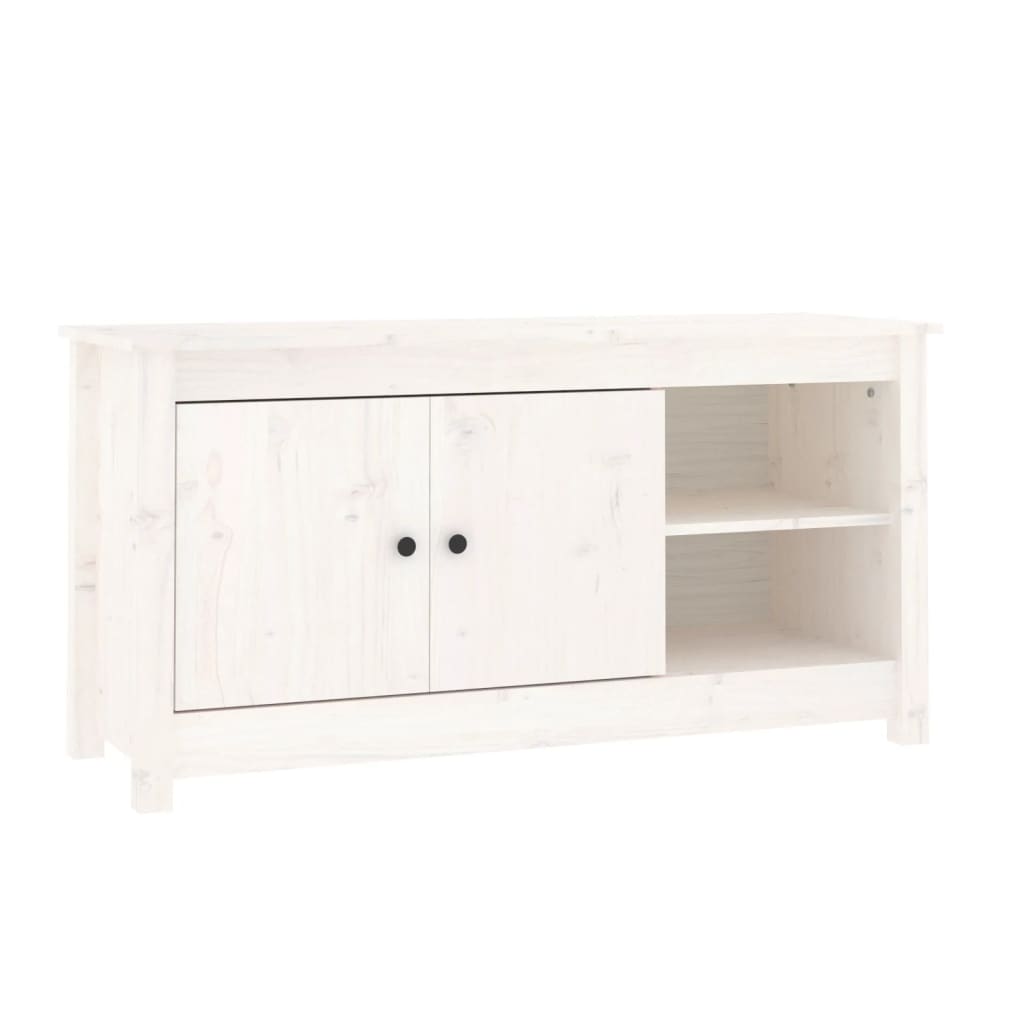 Mobile Porta TV Bianco 103x36,5x52 cm in Legno Massello di Pino - homemem39