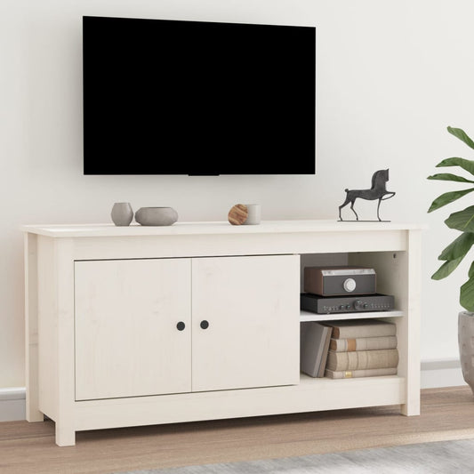 Mobile Porta TV Bianco 103x36,5x52 cm in Legno Massello di Pino - homemem39