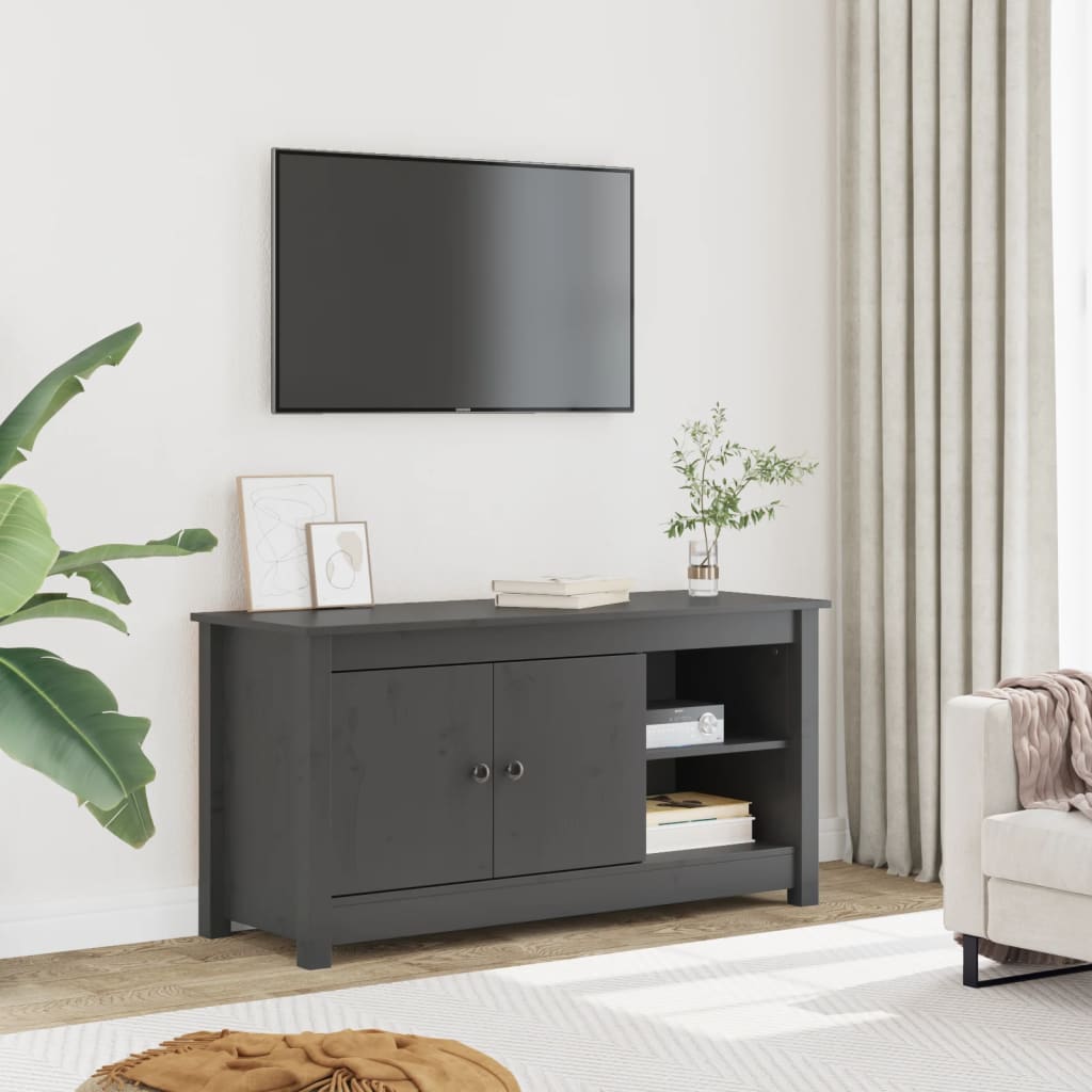 Mobile Porta TV Grigio 103x36,5x52 cm in Legno Massello di Pino - homemem39