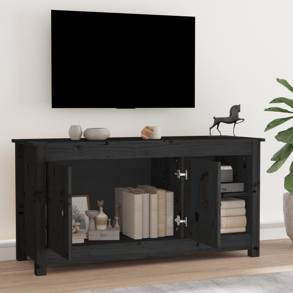 Mobile Porta TV Nero 103x36,5x52 cm in Legno Massello di Pino - homemem39