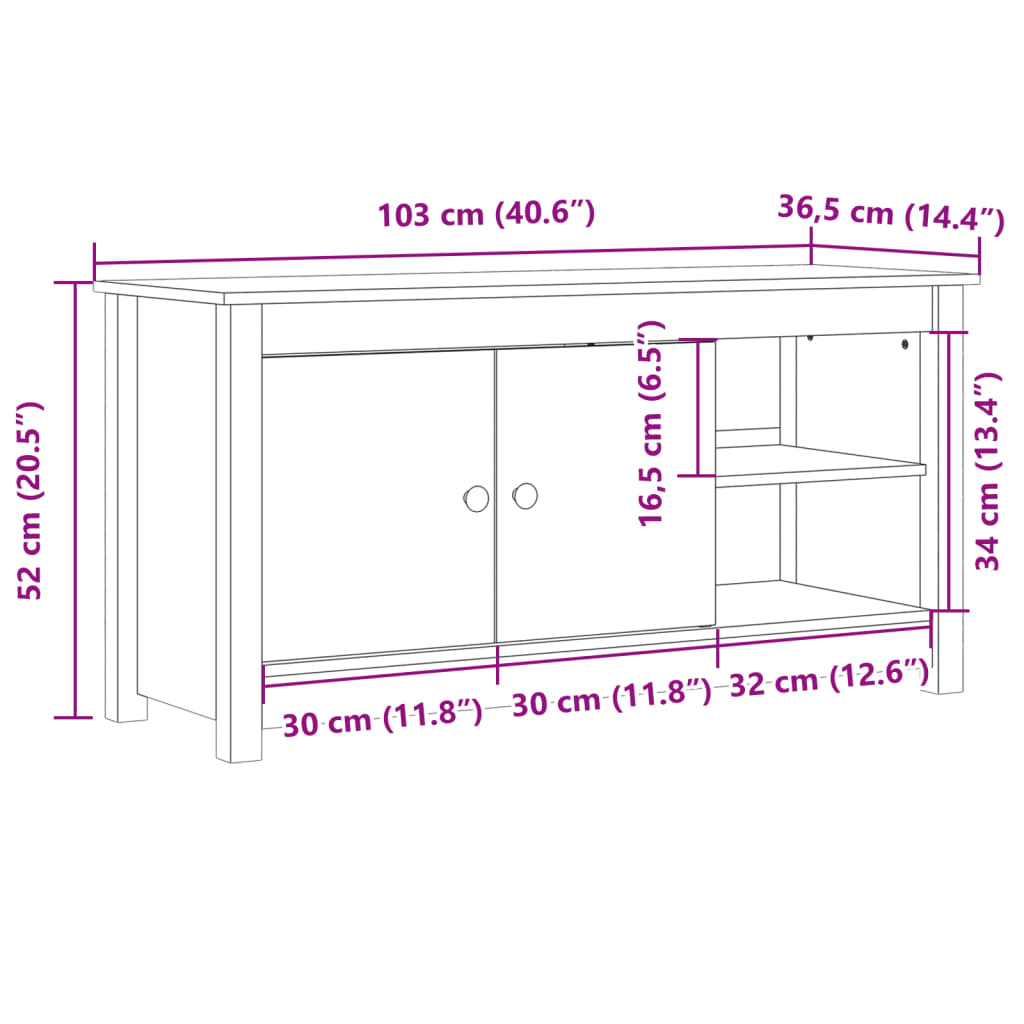 Mobile Porta TV Nero 103x36,5x52 cm in Legno Massello di Pino - homemem39