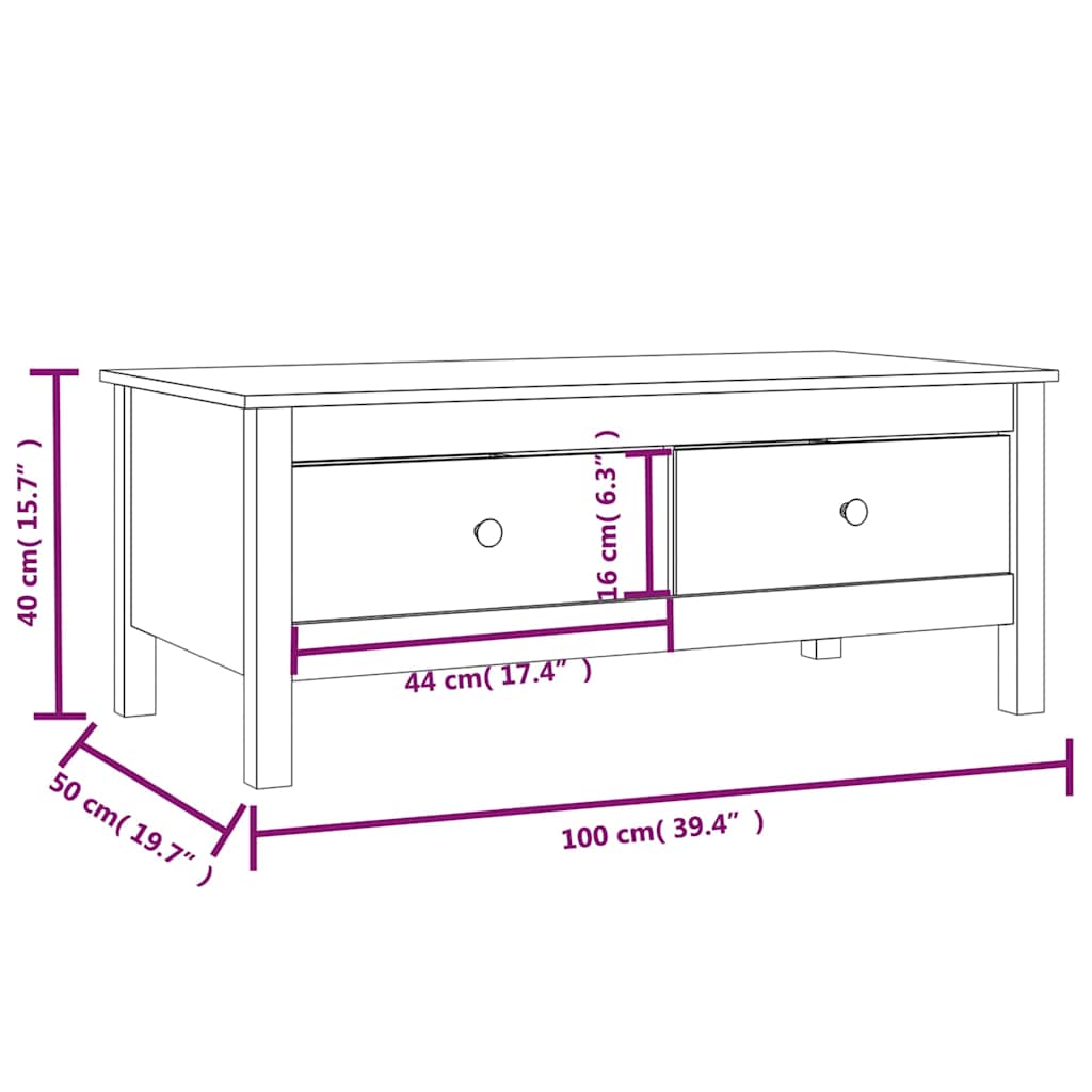 Tavolino da Salotto 100x50x40 cm Legno Massello di Pino