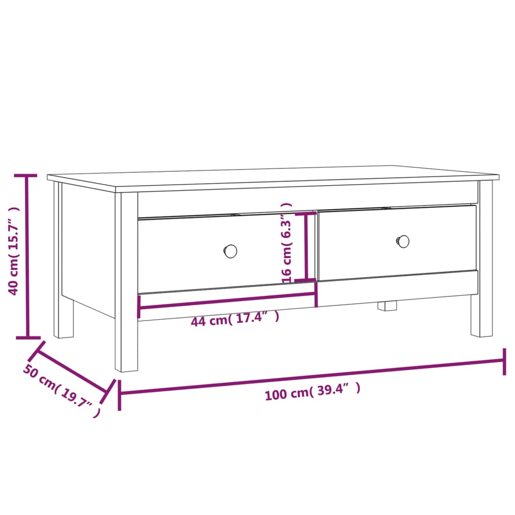 Tavolino da Salotto Grigio 100x50x40 cm Legno Massello di Pino