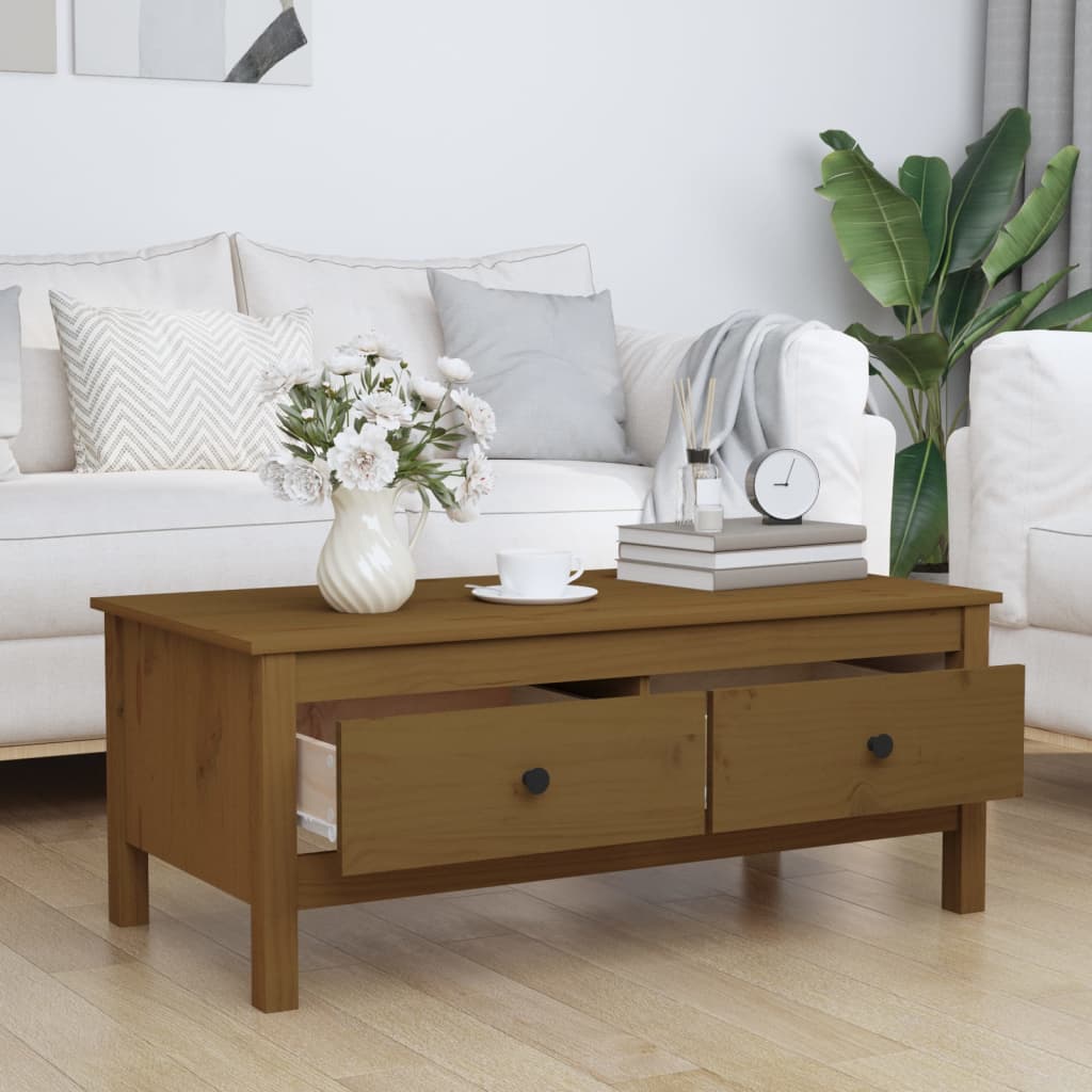 Tavolino da Salotto ambra 100x50x40 cm Legno Massello di Pino | homemem39