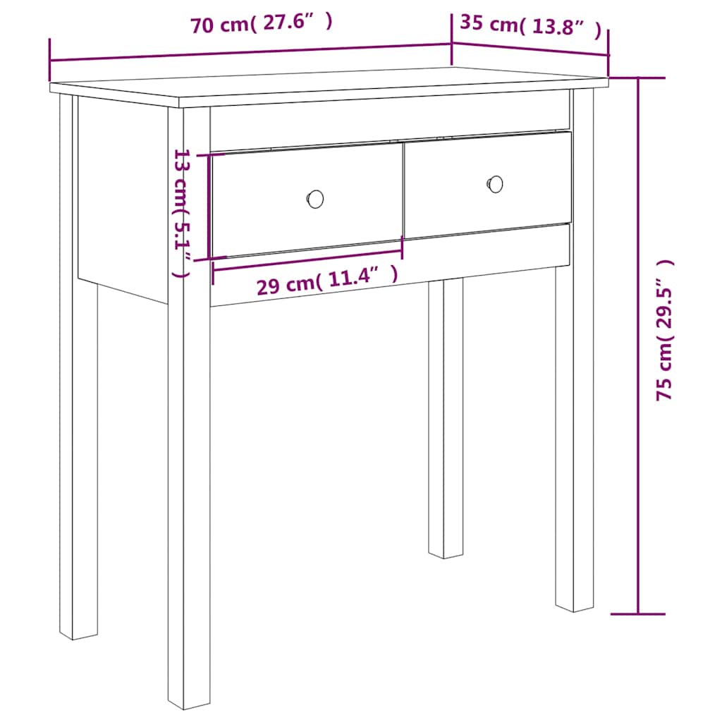 Tavolo Consolle 70x35x75 cm in Legno Massello di Pino