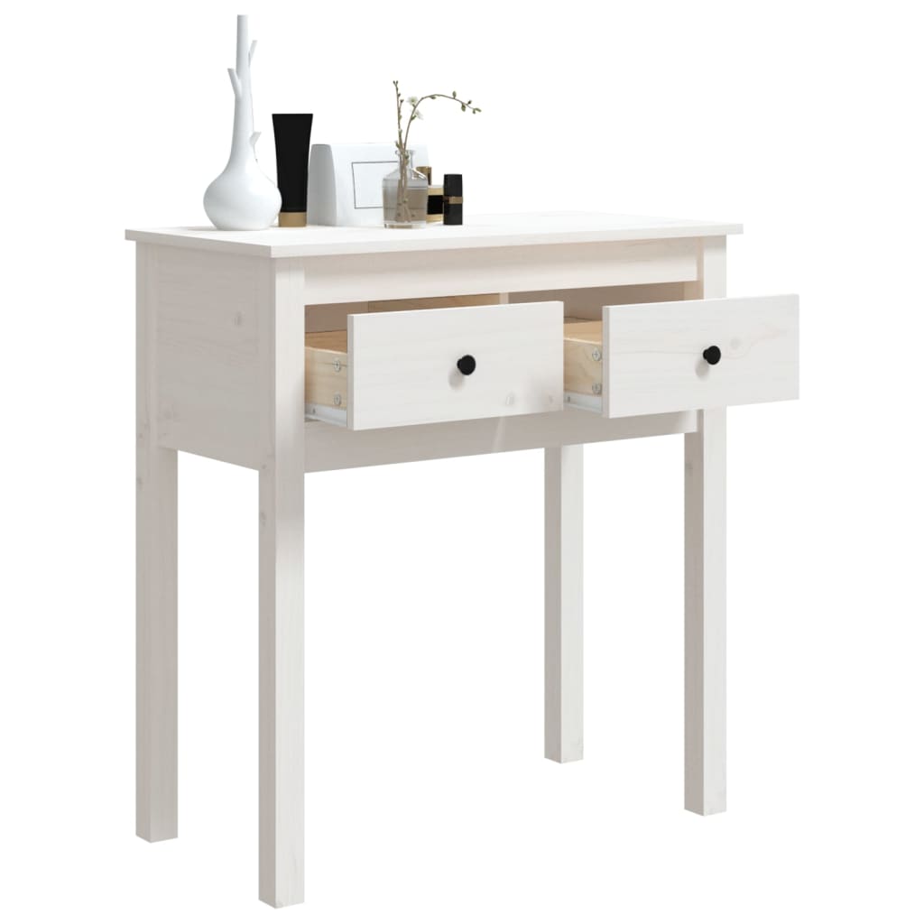 Tavolo Consolle Bianco 70x35x75 cm in Legno Massello di Pino - homemem39