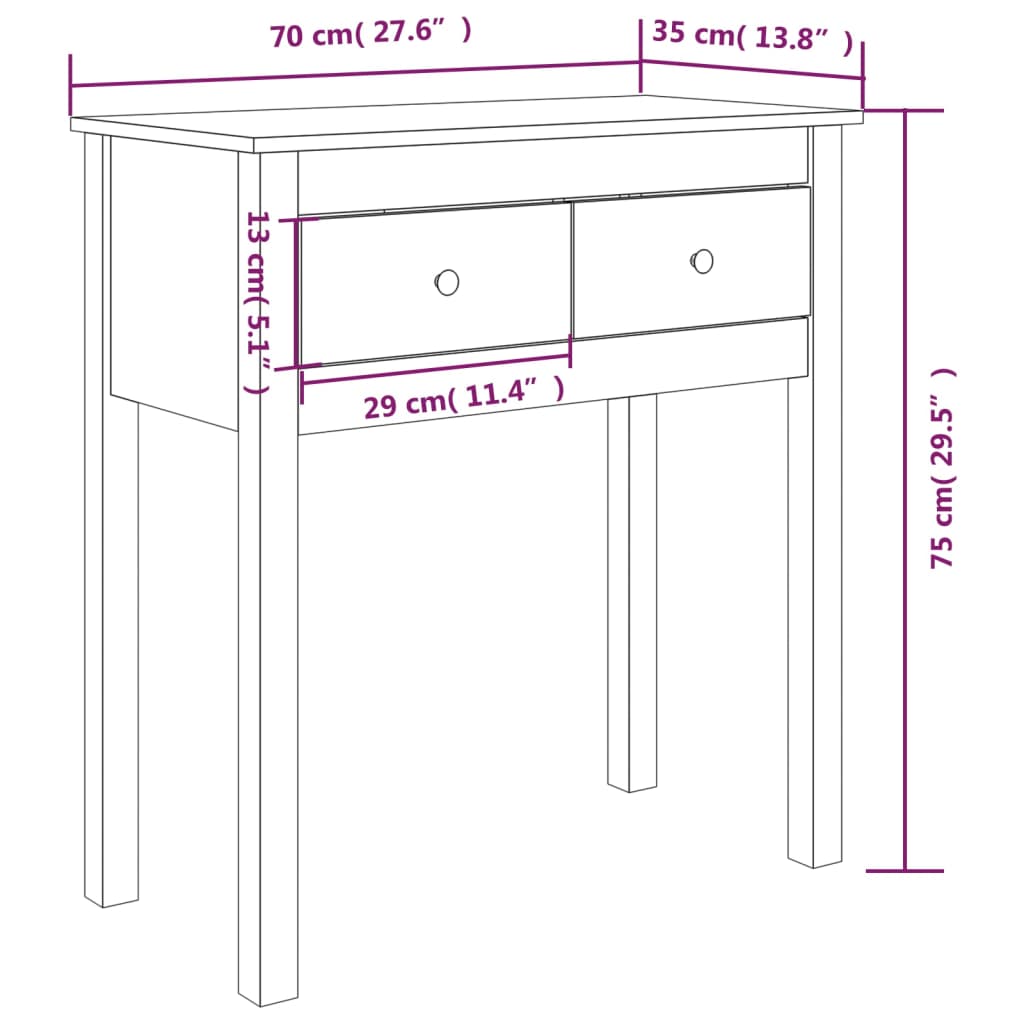 Tavolo Consolle Bianco 70x35x75 cm in Legno Massello di Pino - homemem39