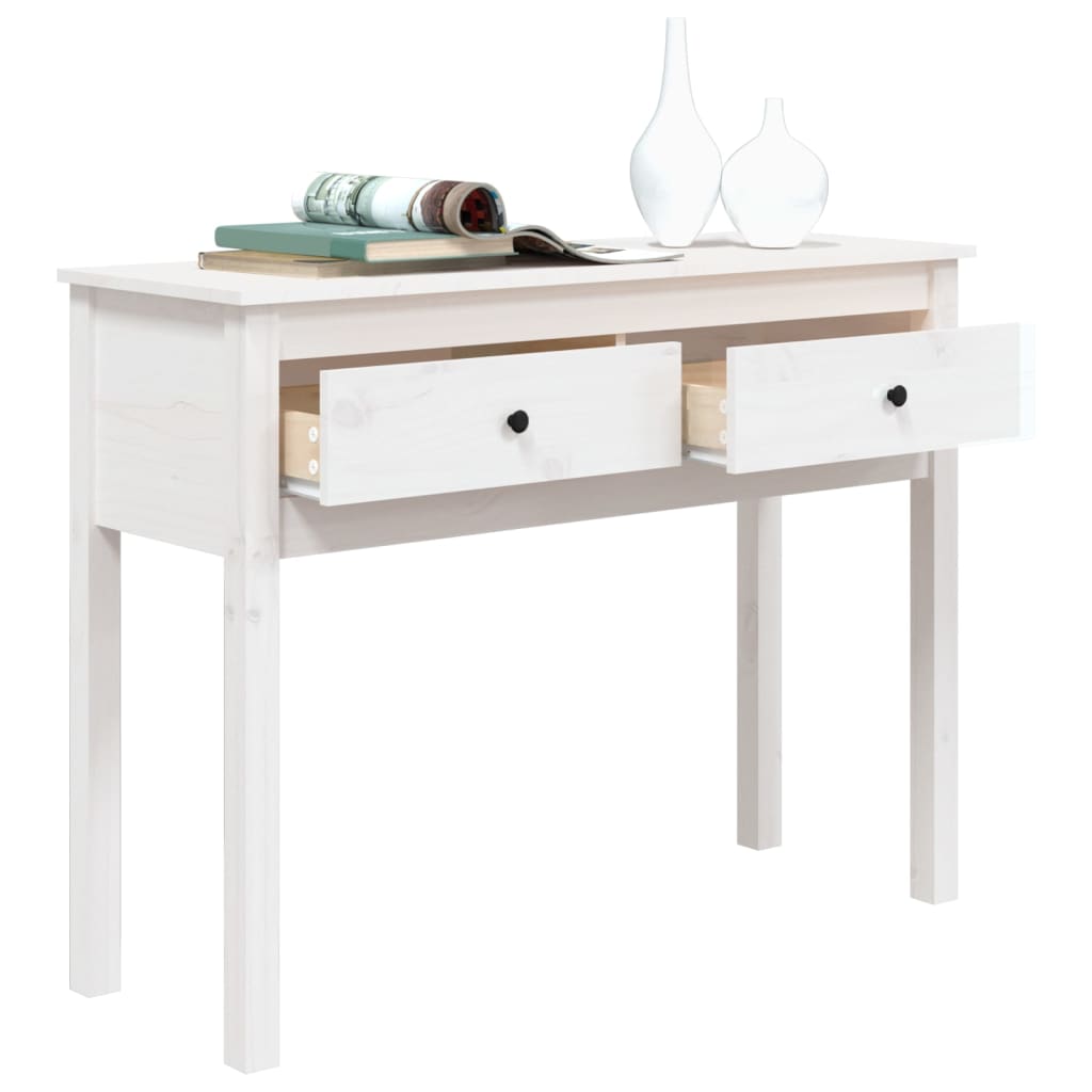 Tavolo Consolle Bianco 100x35x75 cm in Legno Massello di Pino - homemem39