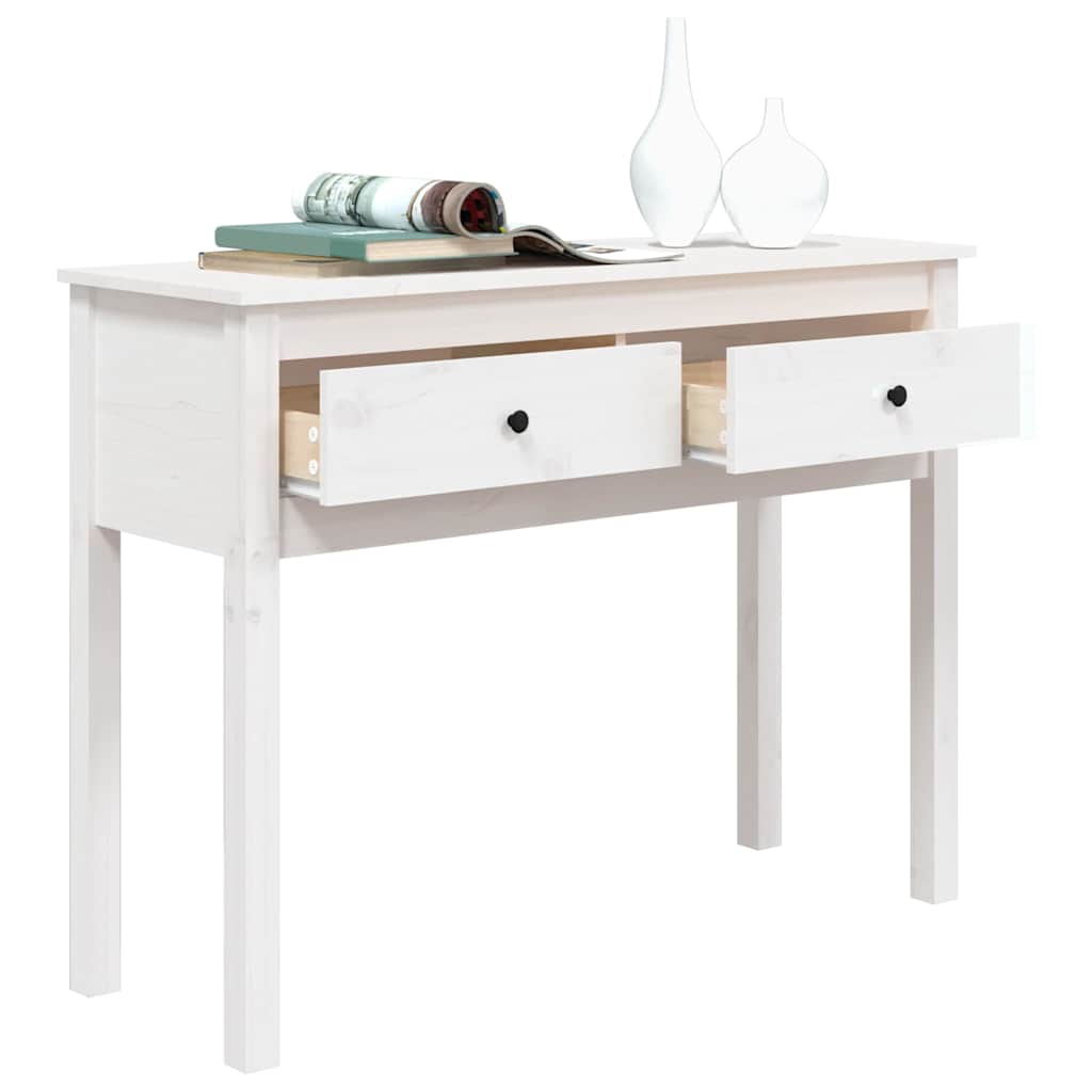 Tavolo Consolle Bianco 100x35x75 cm in Legno Massello di Pino