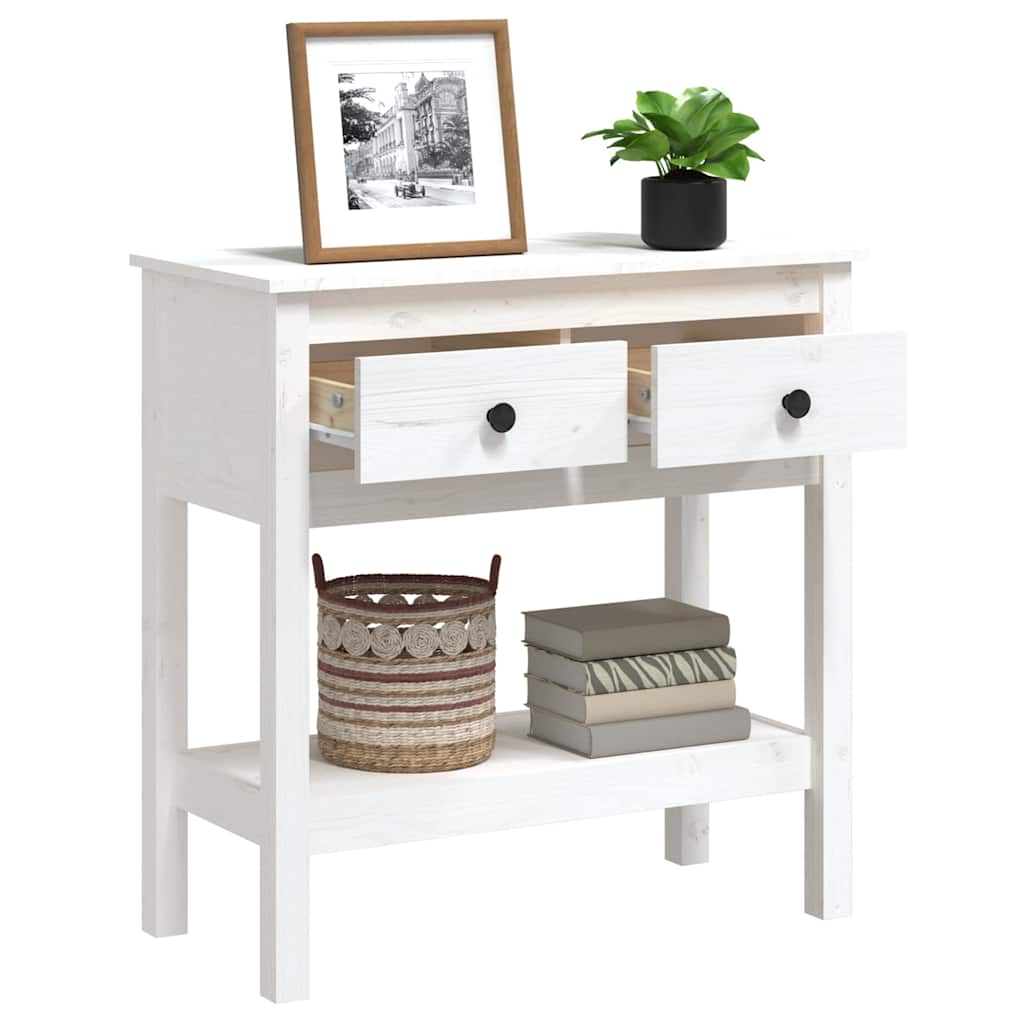 Tavolo Consolle Bianco 75x35x75 cm in Legno Massello di Pino | homemem39