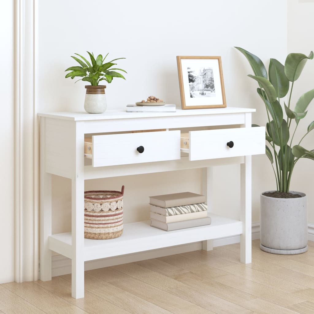 Tavolo Consolle Bianco 100x35x75 cm in Legno Massello di Pino | homemem39