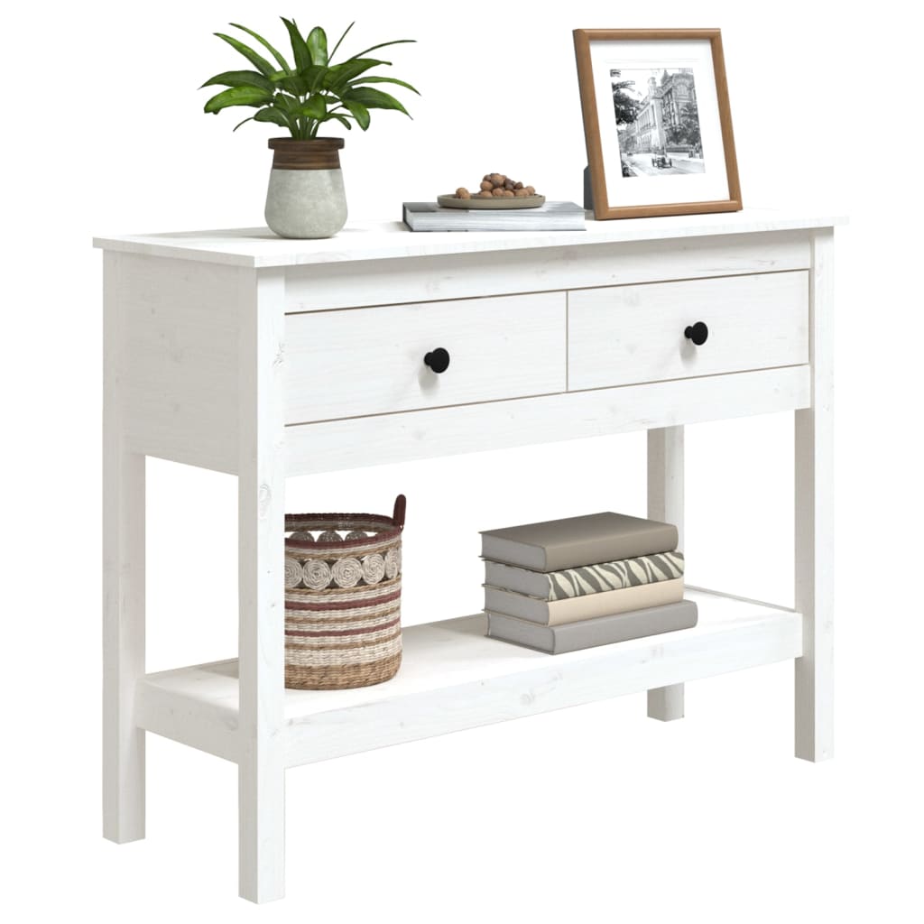 Tavolo Consolle Bianco 100x35x75 cm in Legno Massello di Pino | homemem39